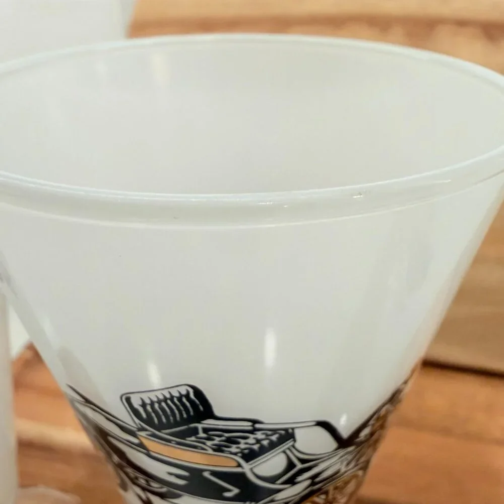 Set of 4 White Painted Pilsner‎ Car Glasses Buick Oldsmobile Cadillac Rambler